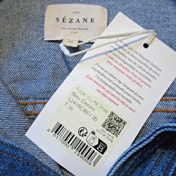 NWT Sezane Shae in Blue Denim Jean Mini Shirt Dress 36 / US 4 - Picture 8 of 12